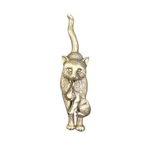 J.J. Jonette Jewelry Signed VTG Mama Cat W/ Moving Kitten Pewter Brooch 3"X0.75"